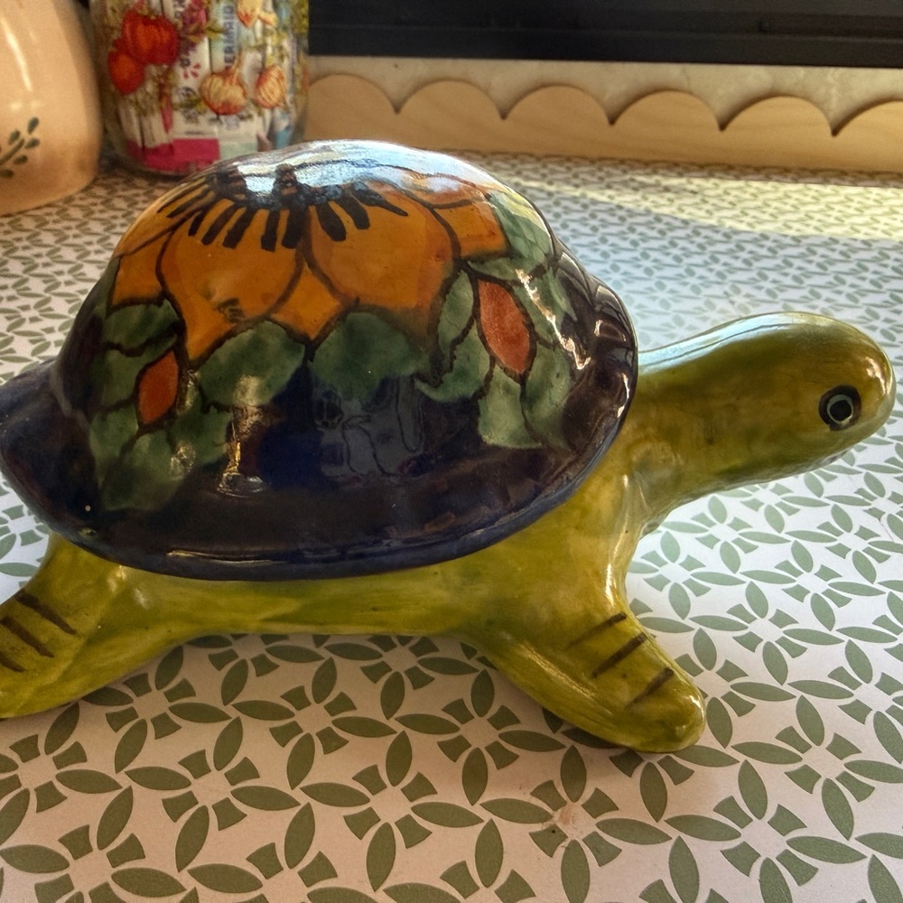 Handcrafted Ceramic Turtle Figurine - Green and Blue